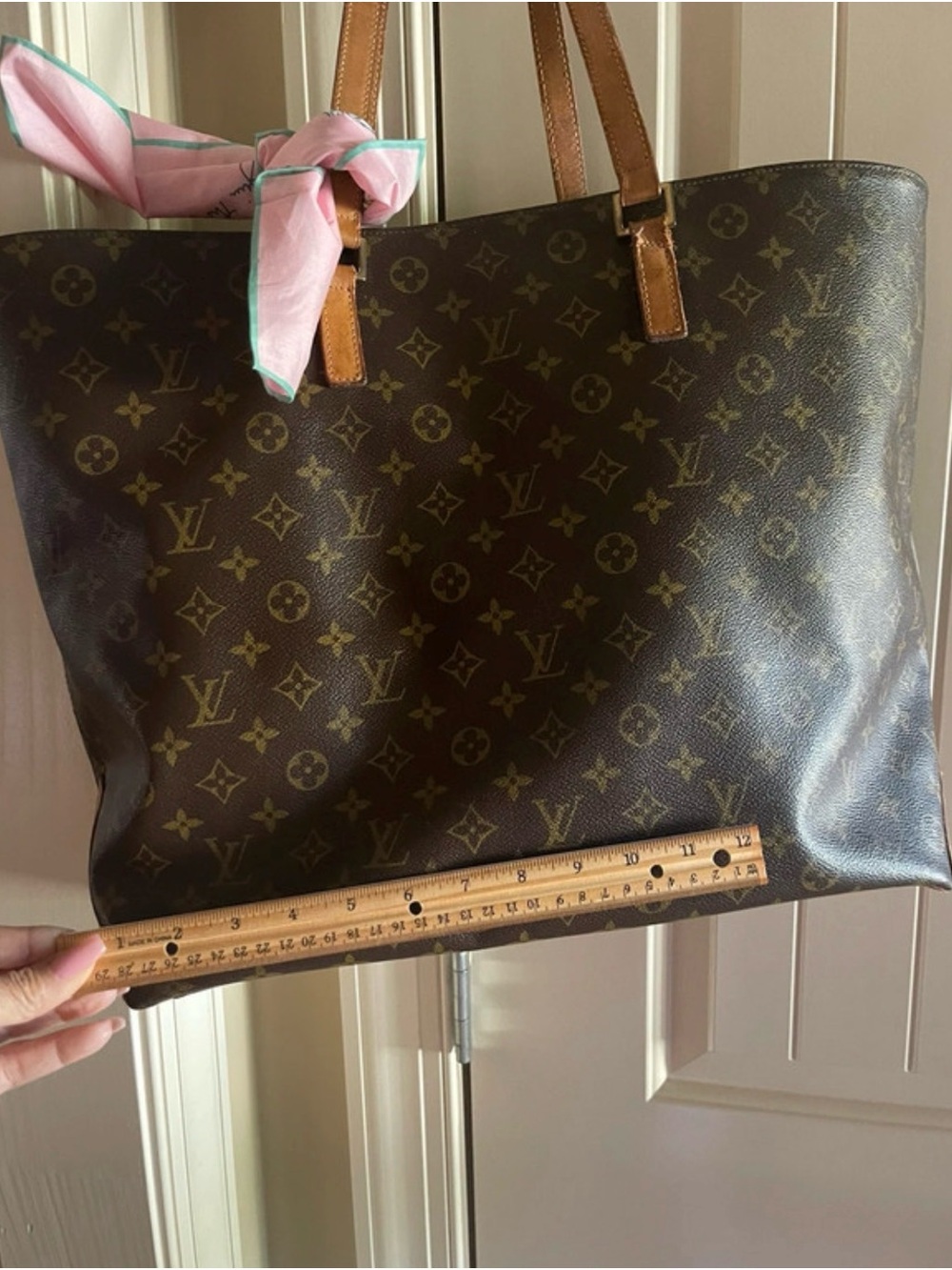 Louis Vuitton Monogram Canvas Tote with Pink Scarf Accent
